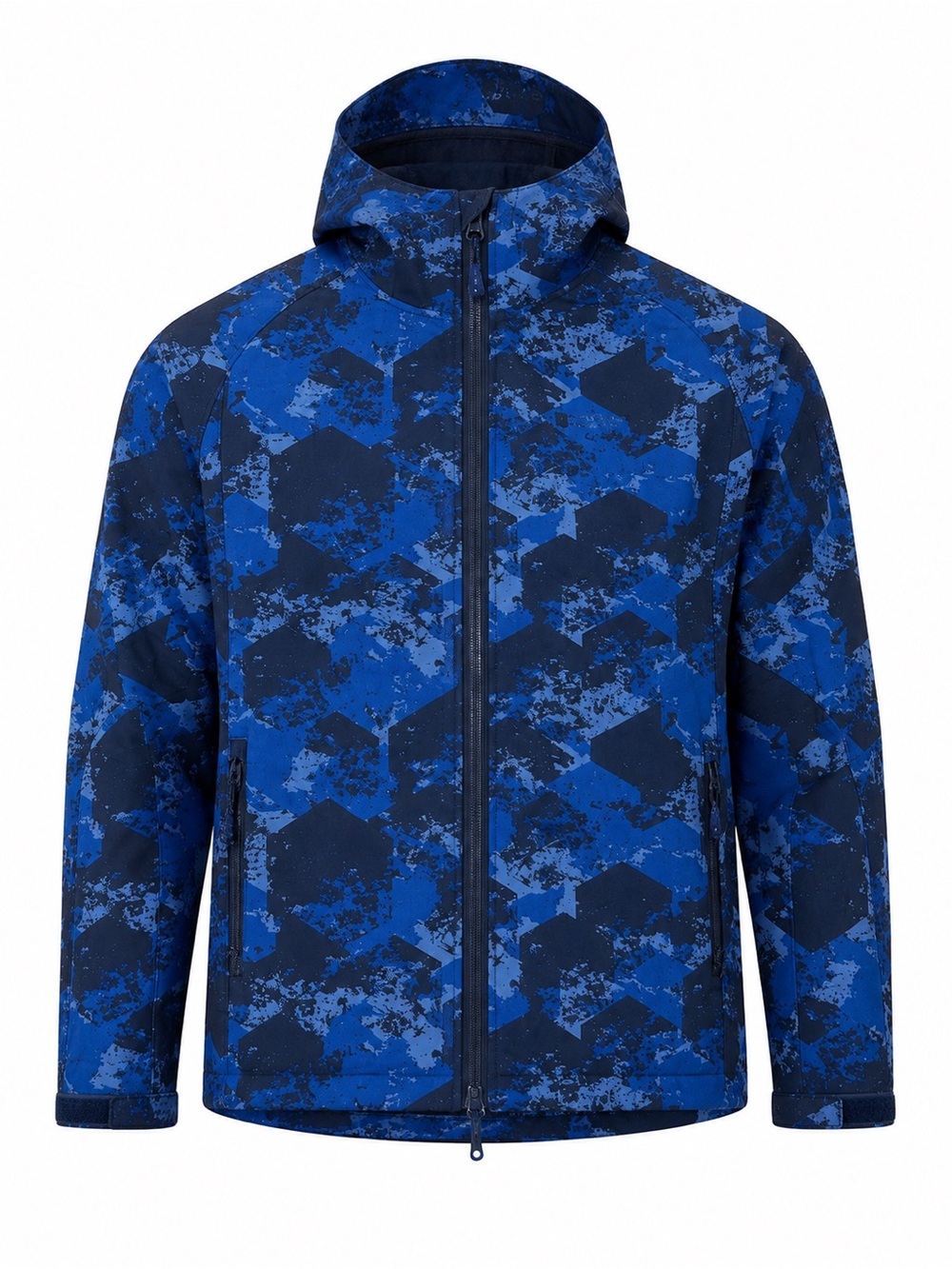Mountain Warehouse Mens Blue Camo Hooded Jacket Y2K Techwear Shell Medium